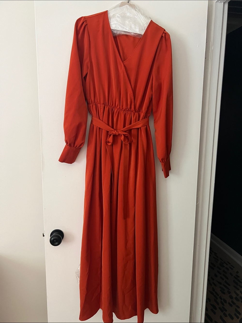 Long Sleeve Wrap Maxi Dress in Rust